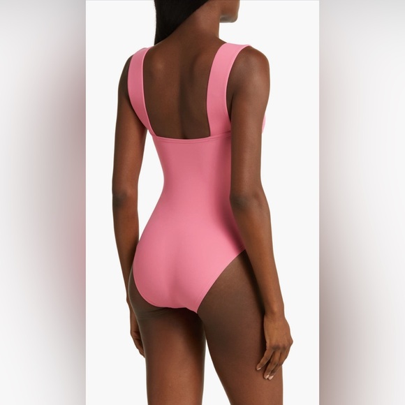 BONDI BORN Gwen Square Neck One-Piece Swimsuit, Rose Color, Size Large,$295 - Picture 2 of 10